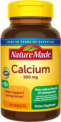 Nature Made Calcium 500 mg with Vitamin D3, Dietary Supplement for Bone Support, 130 Tablets130 Count (Pack of 1)