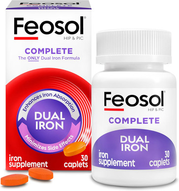 Feosol Complete Iron Supplement Caplets, Bifera Iron For High Absorption, Heme And Non-Heme Dual Action Minimizes Side Effects, 1 Per Day, For Energy And Immune System Support, Made In Usa, 30 Count
