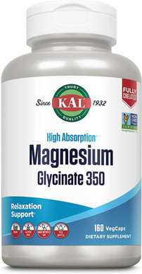 Kal Magnesium Glycinate Capsules, Fully Chelated Magnesium Bisglycinate, High Absorption Magnesium Supplement, Healthy Bones, Muscle, Relaxation And Stress Support, Non-Gmo 160 Count