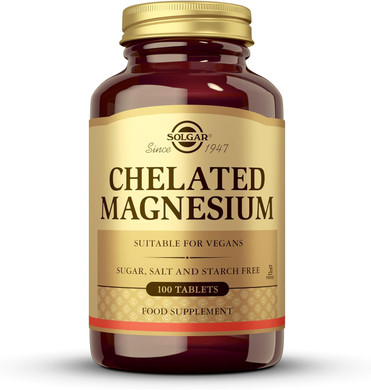 Solgar Chelated Magnesium, 100 Tablets - Patented, Highly Absorbable Form - Supports Nerve & Muscle Function - Promotes Healthy Bones - Non-Gmo, Vegan, Gluten Free, Dairy Free, Kosher - 25 Servings