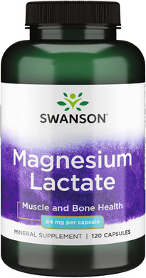 Swanson Magnesium Lactate - Mineral Supplement Promoting Muscle and Bone Health Support - Lactose-Free Lactate Mineral Form for Gentle Absorption - (120 Capsules, 84mg Each)