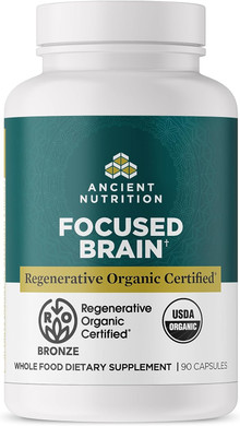 Ancient Nutrition Regenerative Organic Certified Focused Brain Capsules, Made With Ginkgo Leaf, Lion'S Mane To Help Reduce Stress, Gluten Free, Paleo And Keto Friendly, 90 Count
