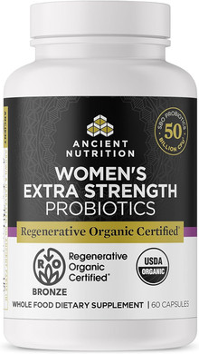 Ancient Nutrition Regenerative Organic Certified Probiotics For Women, Probiotics Womenã¢ÂS Extra Strength, Healthy Digestion And Immune System Function Support, 25 Billion Cfus* Per Serving, 60 Count