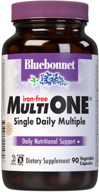 Bluebonnet Nutrition Multi One (Iron Free) Vegetable Capsules, Complete Full Spectrum Multiple, B Vitamins, General Health, Gluten & Milk Free, Kosher, 3 Month Supply, White, 90 Count