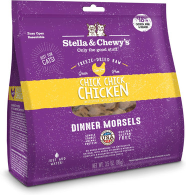 Stella & Chewy's Freeze-Dried Raw Cat Dinner Morsels  Grain Free, Protein Rich Cat & Kitten Food  Chick Chick Chicken Recipe  3.5 oz Bag