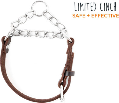 Mighty Paw Martingale Dog Collar - No Pull Design - Stainless Steel Chain - Limited Cinch Training Collar - Premium Leather Martingale Dog Collar - Heavy Duty Collar For All Dog Breeds - (Brown)Brownsmall
