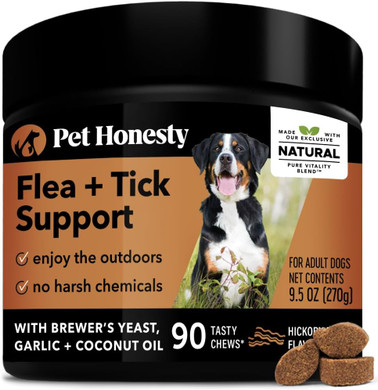 Pet Honesty Flea & Tick Support Supplement - Flea and Tick Soft Chew for Dogs, No Harsh Chemicals, Natural Way to Enjoy The Outdoors - Hickory Bacon (90 Count)