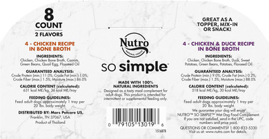 Nutro So Simple Meal Complement Wet Dog Food Chicken And Chicken & Duck Recipes In Bone Broth 8-Count Variety Pack, 2 Oz. Tubs2.00 Ounce (Pack Of 8)