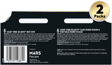 Cesar Home Delights Soft Wet Dog Food Slow Cooked Chicken & Vegetables Dinner And Beef Stew Variety Pack, Easy Peel Trays, 3.5 Oz - 12 Count (Pack Of 2)