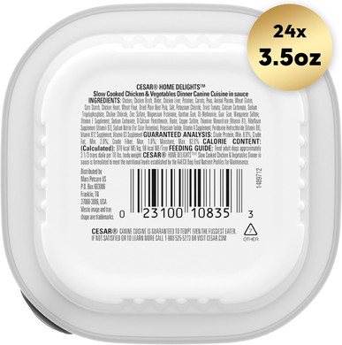 Cesar Home Delights Adult Wet Dog Food Slow Cooked Chicken & Vegetables Dinner In Sauce, 3.5 Oz. Easy Peel Trays, Pack Of 24Chicken & Vegetables