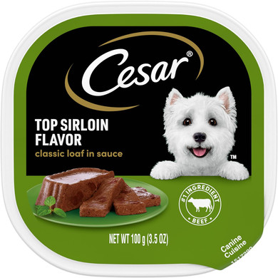 CESAR Adult Wet Dog Food Classic Loaf in Sauce Top Sirloin Flavor, 3.5 oz. Easy Peel Trays, Pack of 24