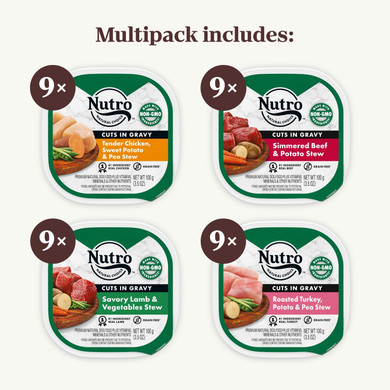 Nutro Natural Grain Free Adult Dog Wet Food Cuts In Gravy Variety Pack Of Beef, Lamb, Chicken, And Turkey Recipes, 3.5 Oz. Trays (Pack Of 36)3.5 Ounce (Pack Of 36)