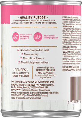 Nutro Premium Loaf Adult Natural Grain Free Wet Dog Food Healthy Turkey, Sweet Potato & Green Bean Recipe, 12.5 Oz. Cans (Pack Of 12)