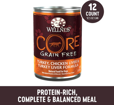 Wellness Natural Pet Food Core Natural Wet Grain Free Canned Dog Food, Turkey & Chicken, 12.5-Ounce Can (Pack Of 12)12.5 Ounce (Pack Of 12)