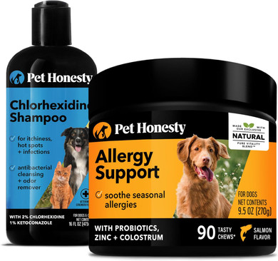 Pethonesty Chlorhexidine Shampoo + Allergy Support Soft Chew Bundle - All-Natural Dog Vitamins, Fish Oil For Dogs, Omega 3 For Dogs, Itch Relief, Shiny Dog Coat, Dog Shampoo For Allergies