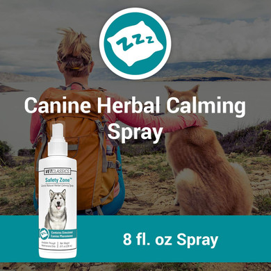 Vet Classics Safety Zone Calming Spray For Dogs With Anxiety  Herbal Anxiety Calming Spray  Dog Calming Spray For Nervousness, Grooming, Fireworks, New Environments  8 Fl. Oz