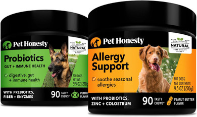 Pethonesty Digestive Probiotics For Dogs + Allergy Support Soft Chew Supplement Bundle - Probiotics, Digestive Enzymes, Salmon Oil And Omega 3 Fish Oil, Itch Relief For Dogs, Coat And Skin Health