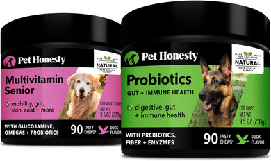 Pethonesty Senior 10 In 1 Dog Multivitamin + Digestive Probiotics For Dogs Soft Chew Supplement Bundle - Dog Vitamins, Glucosamine, Probiotics, Seasonal Allergies, Omega 3, Digestive Enzyme For Dog