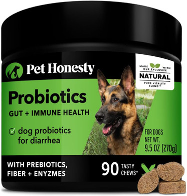 Pet Honesty Probiotics for Dogs - Digestive Enzymes Promotes Gut Health, Dog Probiotics for Diarrhea & Bowel Support, Immunity Health & Itch Relief, Prebiotics and Probiotics (Duck 90 ct)