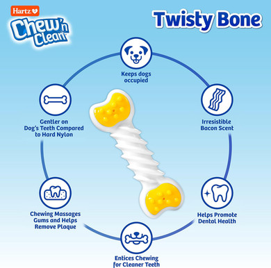 Hartz Chew N Clean Twisty Bone Dog Chew Toy, Bacon Scented For Moderate Chewers, Extra Smallblueextra Small