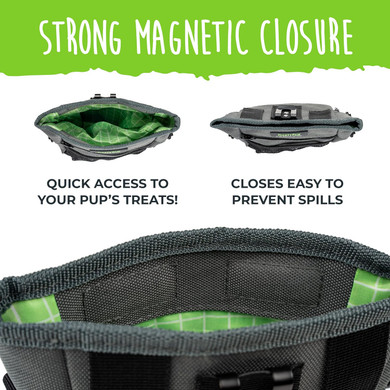 Mighty Paw Dog Treat Pouch 2.0 | Pet Training Hands-Free Snack Bag W/Strap. Holds 2 Cups Kibble, Phone & Keys. Magnetic Clasp & Waist Belt Clip. Includes 1 Roll Of Poop Bags (Green/Grey)Grey