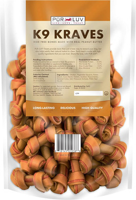 Pur Luv K9 Kraves Rawhide Free Bone Dog Treats, Peanut Butter Flavor, Made With Real Peanut Butter And Chicken, Healthy, Easily Digestible, Long Lasting, And High Protein Dog Treat, 20 Count20 Count (Pack Of 1)