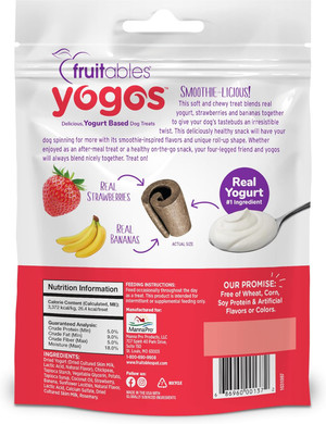 Fruitables Real Yogurt Treats  Roll-Up Dog Treats  Strawberry & Banana Flavor  Natural Ingredients  12 Ounces
