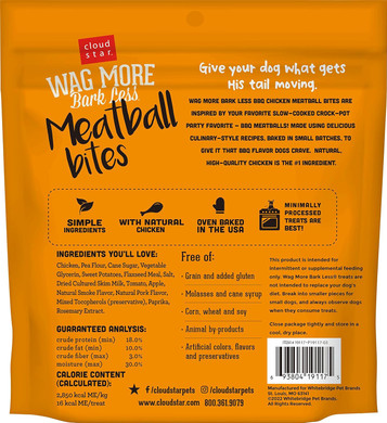 Cloud Star Wag More Bark Less Meatballs  Soft Grain Free Real Natural Chicken Dog Treats, Chicken 14 Oz