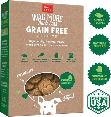 Cloud Star Wag More Bark Less Oven Baked Biscuits, Grain Free Crunchy Dog Treats, With Chicken & Sweet Potatoes -14 Oz
