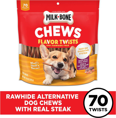 Milk-Bone Whats Steakn Bacon Flavor Twists, Rawhide Free Dog Chews, Bag Of 70