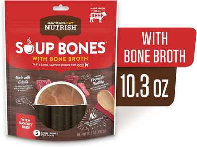 Rachael Ray Nutrish Soup Bones With Bone Broth Dog Chews With Savory Beef, 5 Bones (Pack Of 6)
