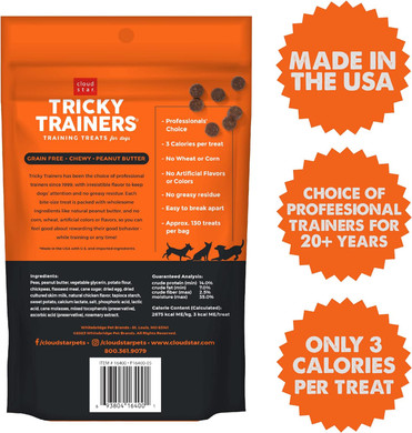 Cloud Star Tricky Trainers Soft & Chewy Dog Training Treats 5 Oz Pouch, Peanut Butter Flavor, Grain-Free Low Calorie Behavior Aid With 130 Treats5 Oz