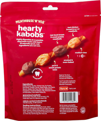 Hartz Oinkies Meathouse'N'Veg Hearty Kabobs Dog Treats With Real Chicken, Duck, Carrots, And Sweet Potato, Long-Lasting Yet Highly Digestible, 18 Count1 Count (Pack Of 18)