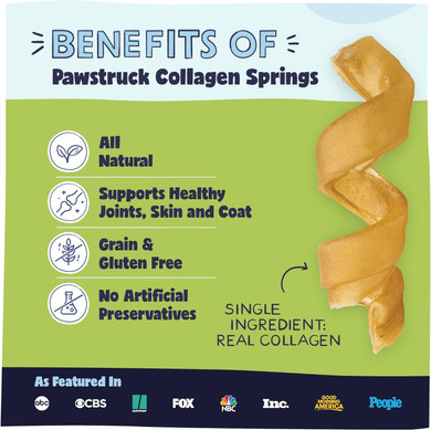 Pawstruck Natural Large Collagen Stick Springs For Dogs - Vet-Approved Long Lasting Alternative To Traditional Rawhide & Bully Sticks - High Protein Dental Treat W/Glucosamine & Chondroitin - 4 Pack