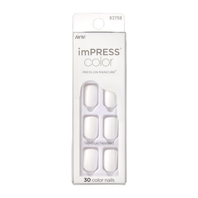 Kiss Impress No Glue Mani Press On Nails, Color, 'Frosting', White, Short Size, Squoval Shape, Includes 30 Nails, Prep Pad, Instructions Sheet, 1 Manicure Stick, 1 Mini Filefrosting