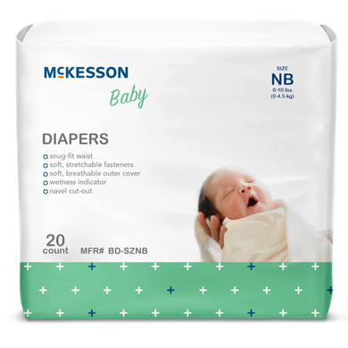 McKesson Baby Diapers for Newborns - Disposable, Breathable, Navel Cut-Out - 0 to 10 lbs, 20 Count, 6 Packs, 120 Total