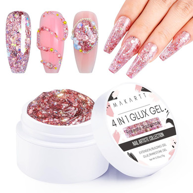 Makartt Solid Gel Builder For Nails,15Ml Chunky Glitter Nail Extension 3D Gel Sculpting Nail Art Uv Nail Glue For Press On Nails Rhinestones Gel Molding Hard Gel Nail Lamp Required Roseate Radianceroseate Radiance