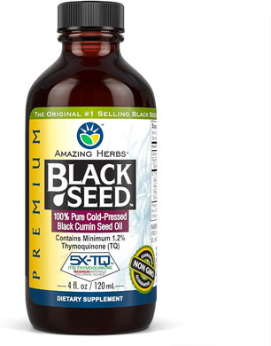 Amazing Herbs Premium Black Seed Oil - Cold Pressed Nigella Sativa Aids in Digestive Health, Immune Support, Brain Function, Joint Mobility, Gluten Free, Non GMO - 4 Fl Oz4 Fl Oz (Pack of 1)