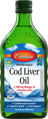 Carlson - Cod Liver Oil, 1100 Mg Omega-3S, Wild-Caught Norwegian Arctic Cod-Liver Oil, Sustainably Sourced Nordic Fish Oil Liquid, Unflavored, 500 Ml (16.9 Fl Oz)16.9 Fl Oz (Pack Of 1)