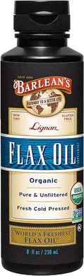 Barlean'S Organic Lignan Flaxseed Oil Liquid Supplement From Cold Pressed Flax Seeds, 7,230 Mg Ala Omega-3 Fatty Acids For Skin And Hair Care, Vegan & Gluten Free, 8 Oz