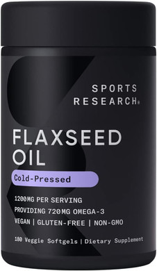 Sports Research Vegan Flaxseed Oil (1200mg) Herbal Supplement with Plant-Based ALA Omega 3 - Vegan Certified & Non-GMO Verified - Gluten, Soy & Carrageenan Free (180 Veggie Softgels)