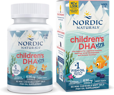 Nordic Naturals Childrenã¢ÂS Dha Xtra, Berry Punch - 90 Mini Chewable Soft Gels For Kids - 636 Mg Omega-3S Epa & Dha - Cognitive & Immune Function, Learning, Social Development - Non-Gmo - 30 Servings
