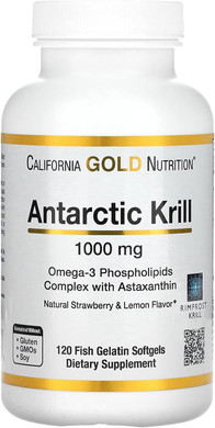 Antarctic Krill Oil, Omega-3 Phospholipids with Naturally Occurring Astaxanthin, Natural Strawberry & Lemon Flavor, Non GMO, 1,000 mg, 120 Fish Gelatin Softgels120 Count (Pack of 1)