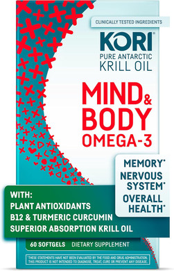 Kori Stress & Body Adaptogen Supplement - Krill Oil & Ashwagandha/Omega-3 Fatty Acids For Heart, Brain, Eye, & Joint Health/Occasional Stress, Mood, & Sleep Support / 80 Softgels