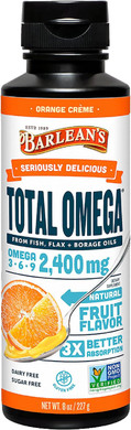 Barlean's Total Omega 3 6 9 Orange Crème Liquid Fish Oil Supplement with Borage and Flaxseed Oil, 2,400 mg of Omegas EPA and DHA Plus GLA for Joint and Heart Health, 8 oz8 Ounce (Pack of 1)