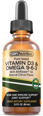Sbr Nutrition Plant-Based Vitamin D3 And Omega 3-6-9 Liquid Dietary Supplement With Ahiflower Oil, Bone, Immune, Inflammation Support, Natural Orange Citrus Flavor, 2Oz (60Ml), 30 Servings