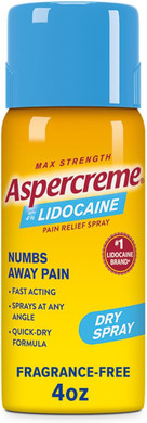 Aspercreme Max Strength Lidocaine Pain Relief Dry Spray 4 Oz. Odor Free