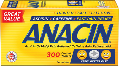 Anacin Fast Pain Relief, Aspirin + Caffeine Pain Reliever, 100 Coated Tablets
