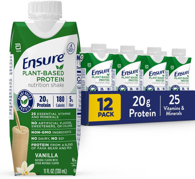 Ensure 100% Plant-Based Vegan Protein Nutrition Shakes With 20G Fava Bean And Pea Protein, Vanilla, 11 Fl Oz, 12 Count