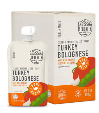 Serenity Kids Bone Broth Puree Made With Organic Veggies | Clean Label Project Purity Award Certified | 3.5 Ounce Bpa-Free Pouch | Pasture Raised Turkey Bolognese | 6 Count3.5 Ounce (Pack Of 6)